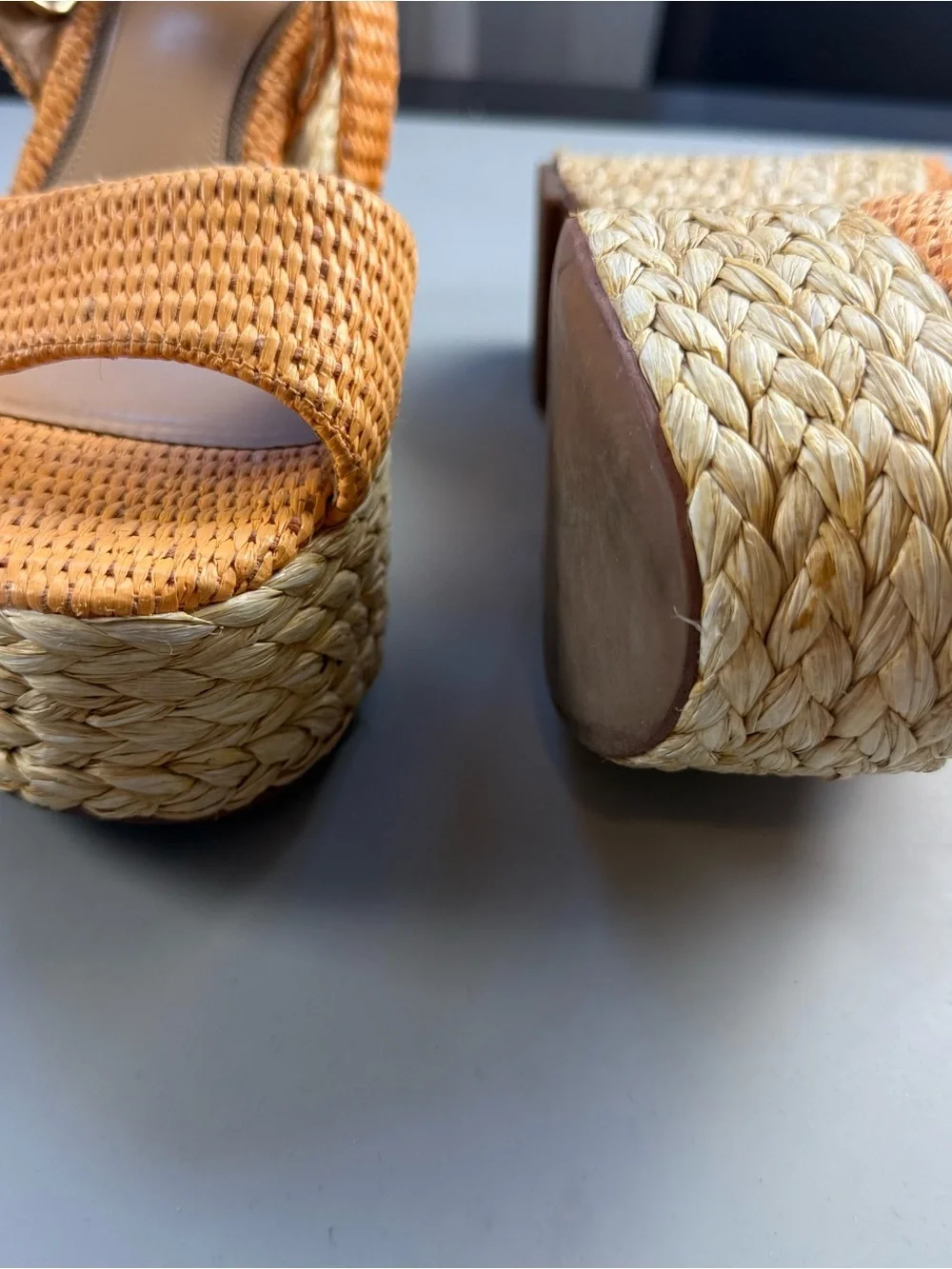 Sam Edelman April Raffia Platform Wedge Espadrille Sandals Marigold Orange 7.5